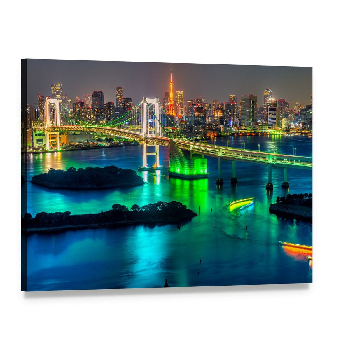 Tokyo Tower and Rainbow Bridge Canvas Wall Art, single panel gallery wrapped canvas, angled product view