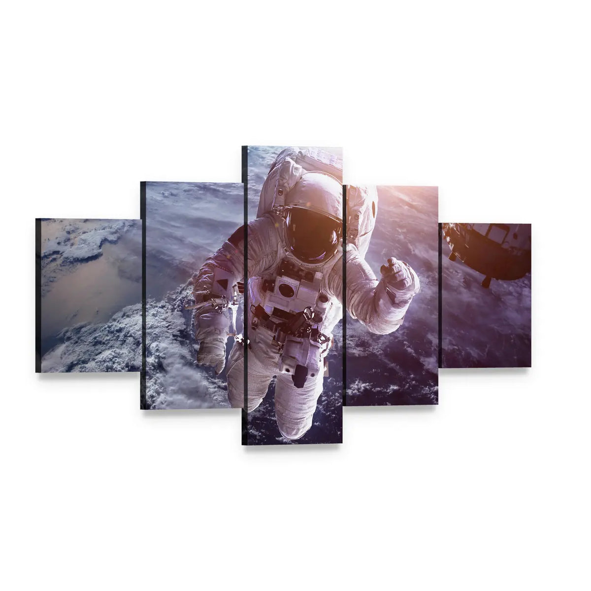 Astronaut Above the Earth Canvas Wall Art, 5 panel 5 Star layout gallery wrapped canvas set, angled product view