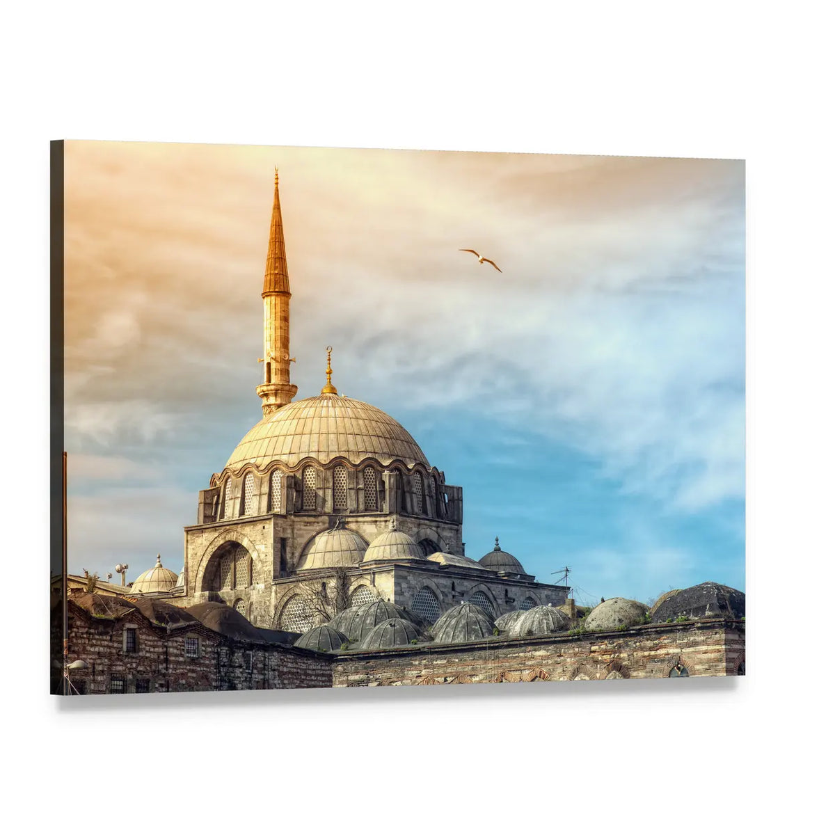 Yeni Cami Mosque at Golden Hour Canvas Wall Art, single panel gallery wrapped canvas, angled product view