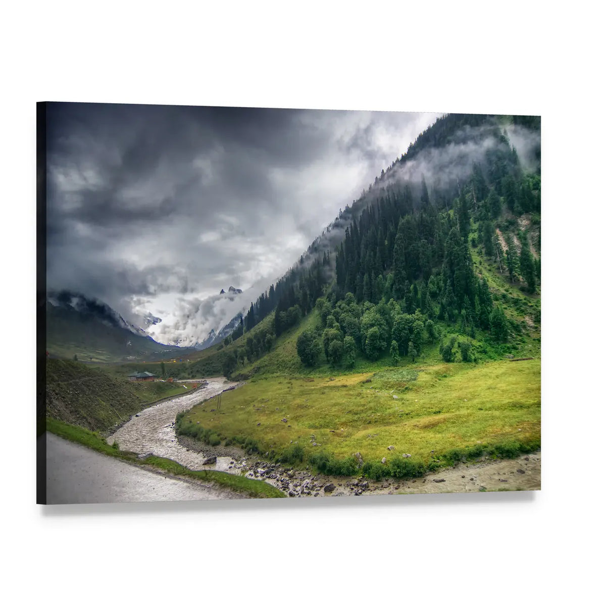 Storm Clouds Over Snow-capped Mountains Canvas Wall Art, single panel gallery wrapped canvas, angled product view