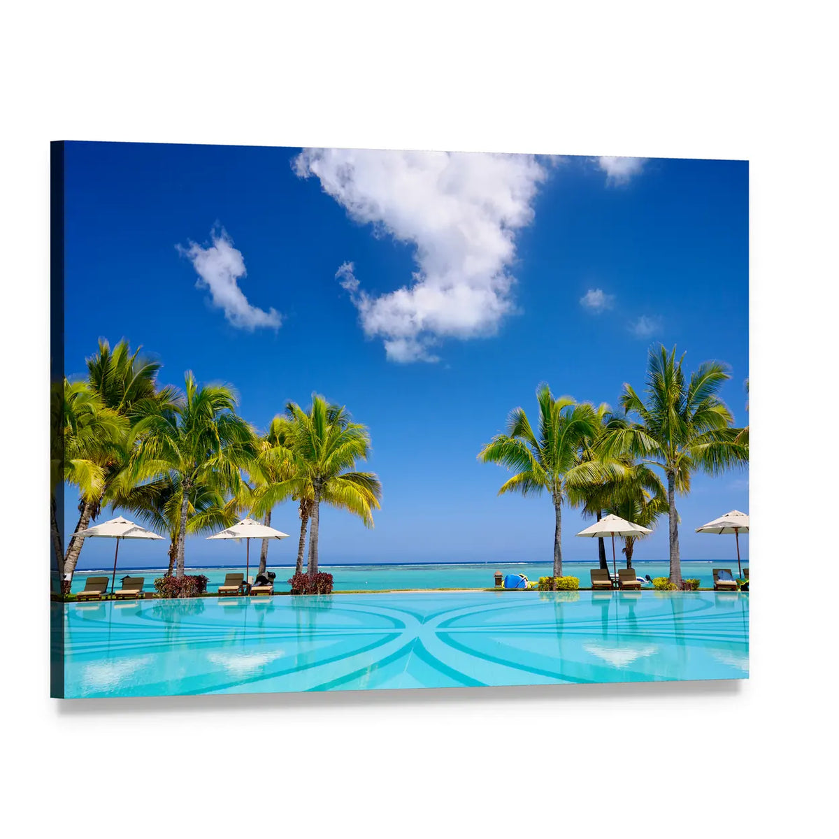 Mauritius Beach Resort with Curved Pool Canvas Wall Art, single panel gallery wrapped canvas, angled product view
