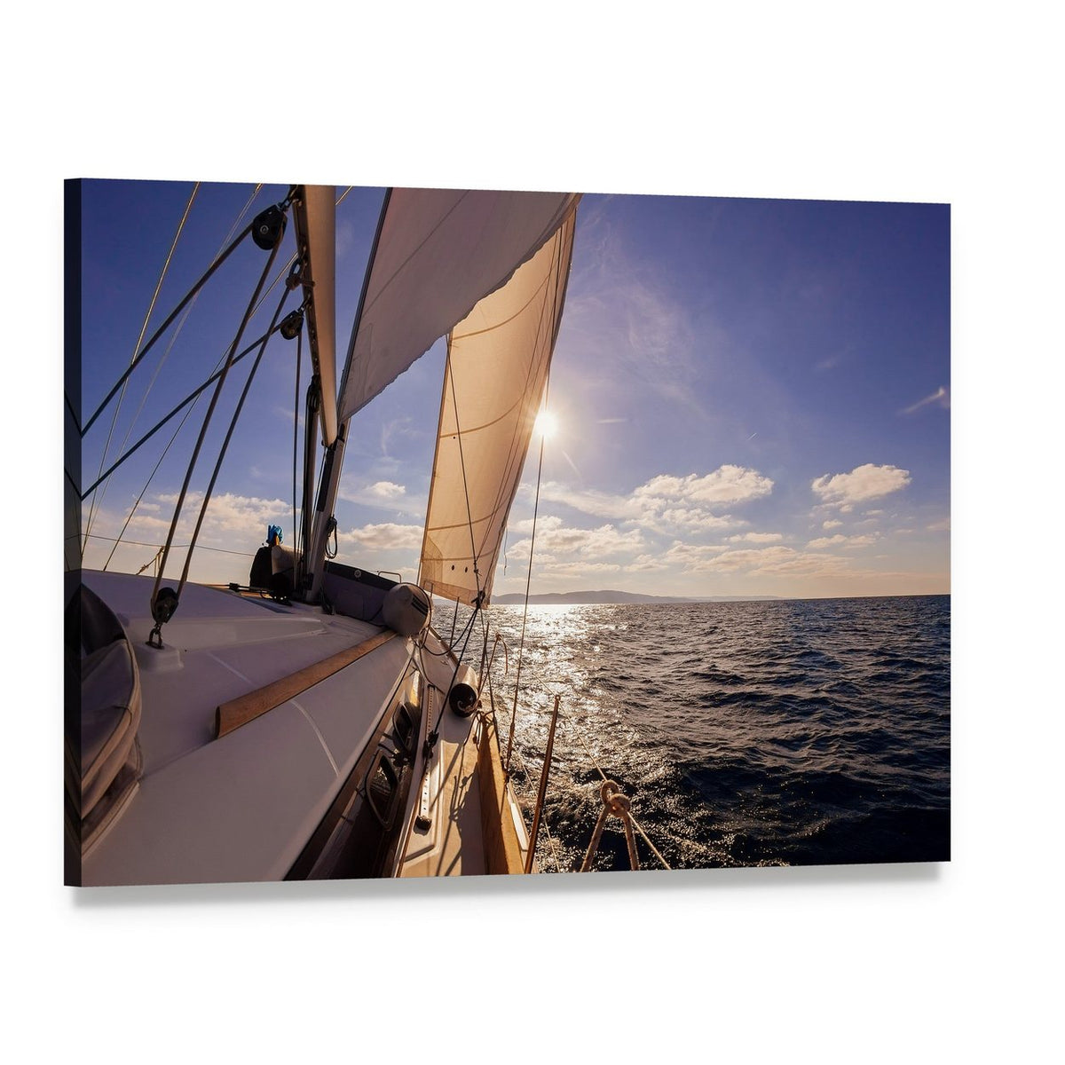 Sailing Boat Wide Angle View in the Sea Canvas Wall Art, single panel gallery wrapped canvas, angled product view