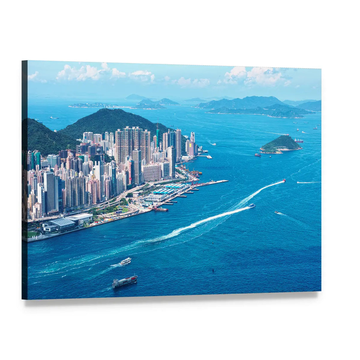 Hong Kong Island Skyline Canvas Wall Art, single panel gallery wrapped canvas, angled product view