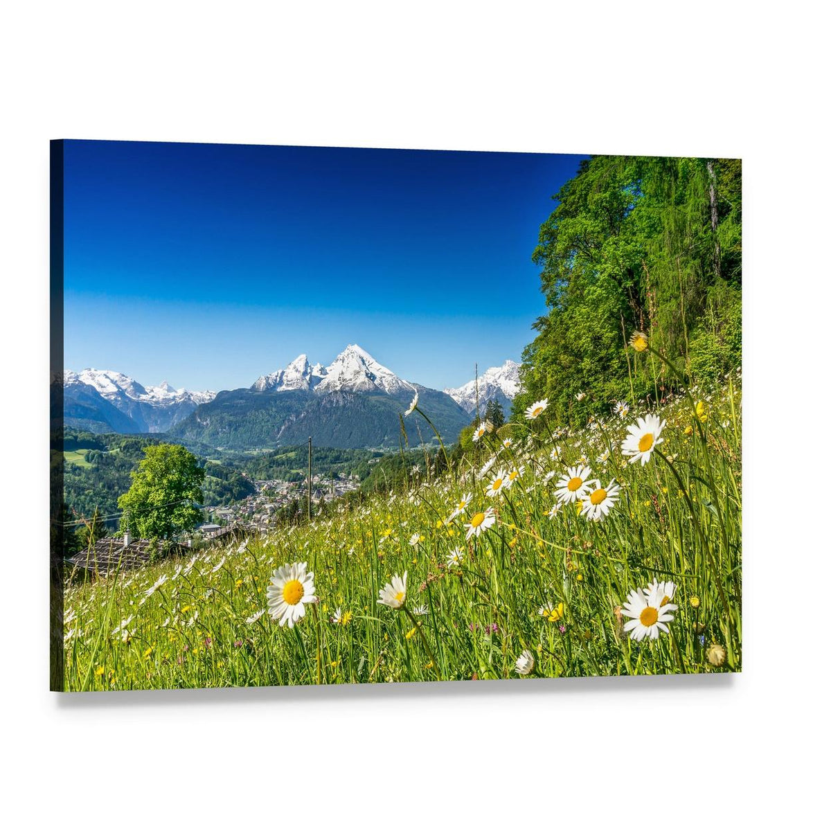 Mountain Landscape in Bavarian Alps Canvas Wall Art, single panel gallery wrapped canvas, angled product view