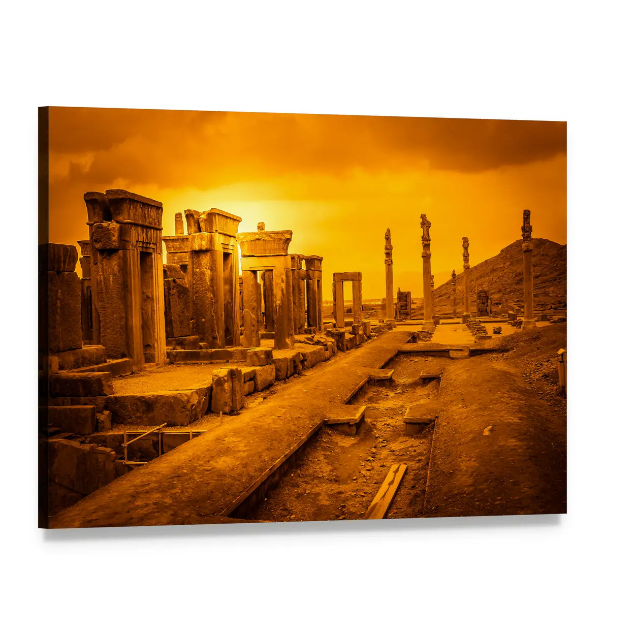 Persepolis Ruins at Sunset Canvas Wall Art, single panel gallery wrapped canvas, angled product view
