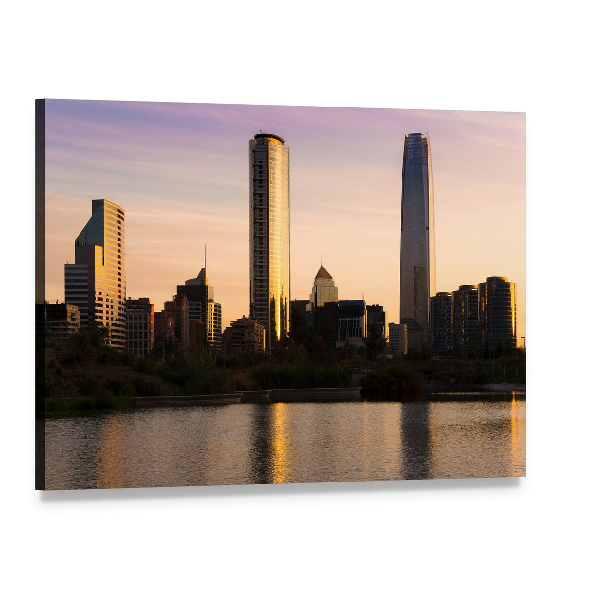 Las Condes Skyline at Sunset Canvas Wall Art, single panel gallery wrapped canvas, angled product view