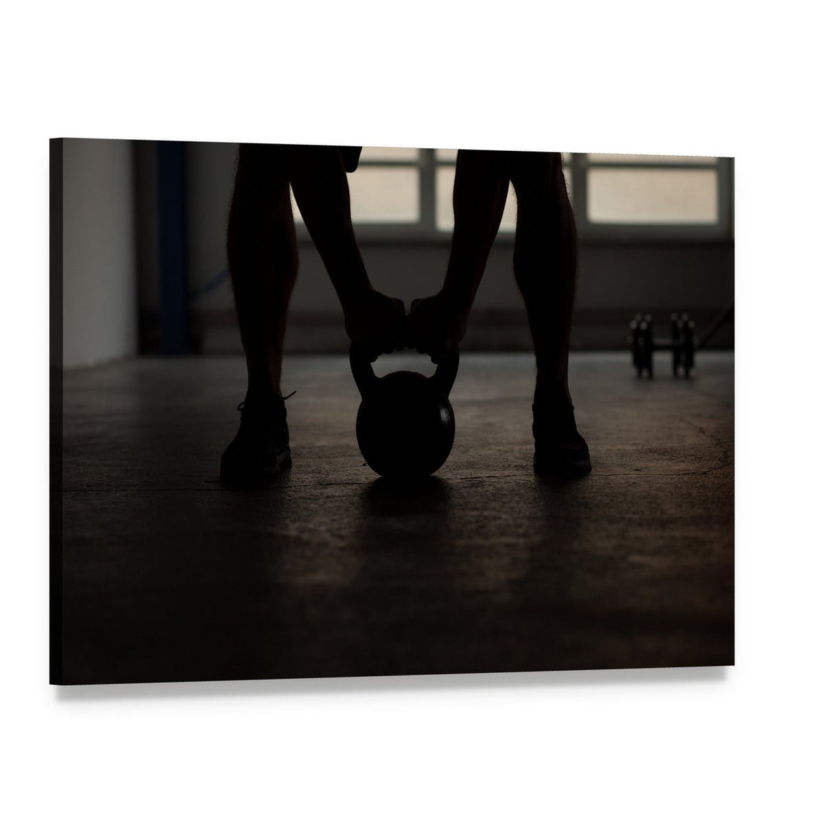 Kettlebell Workout Silhouette Canvas Wall Art, single panel gallery wrapped canvas, angled product view