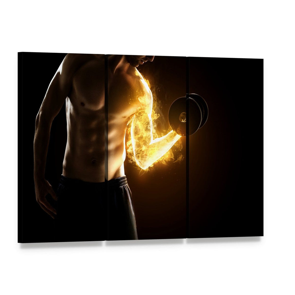 Powerful Muscles in Motion Canvas Wall Art, 3 panel 3 Horizontal layout gallery wrapped canvas set, angled product view