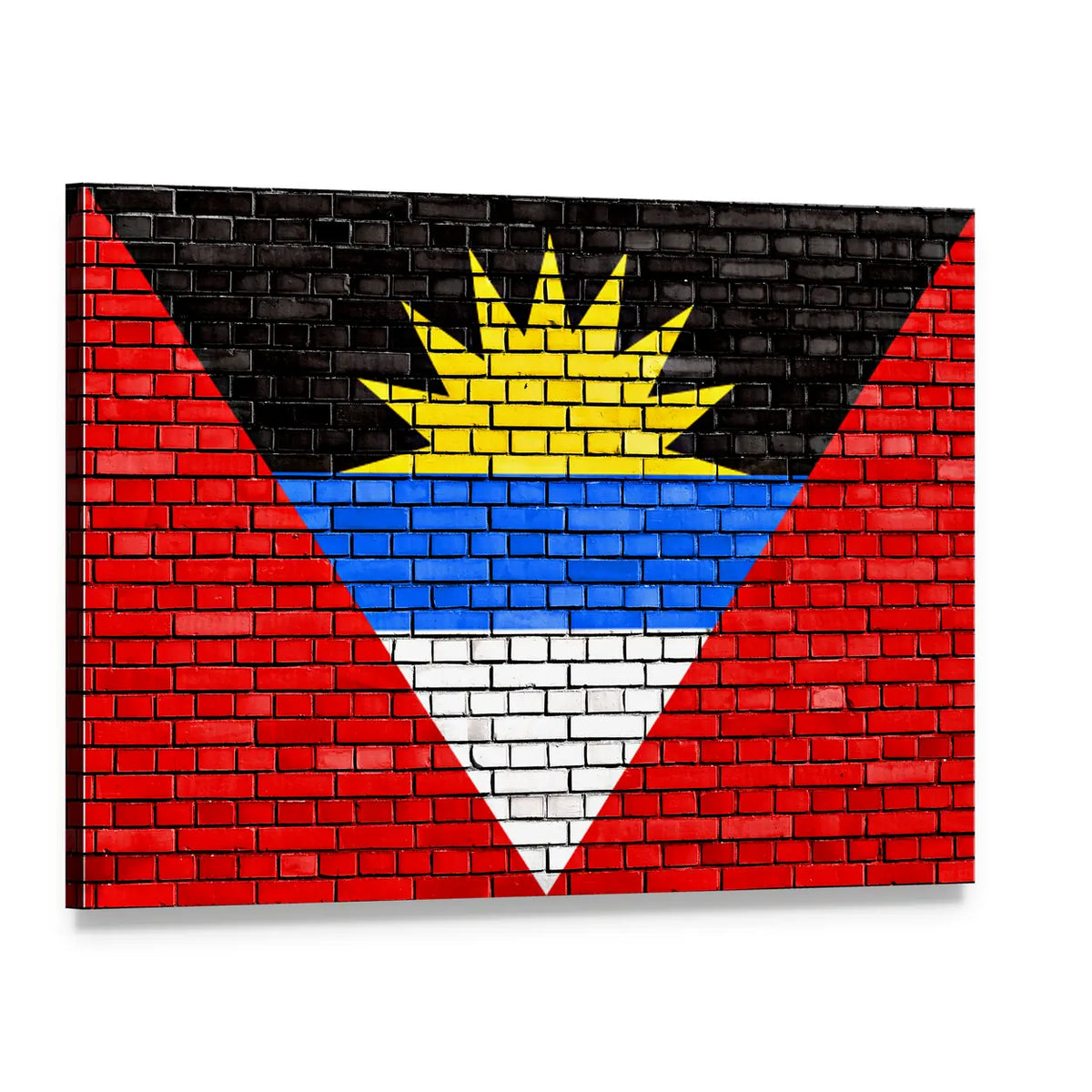 Antigua and Barbuda Flag with Brick Texture Canvas Wall Art, single panel gallery wrapped canvas, angled product view