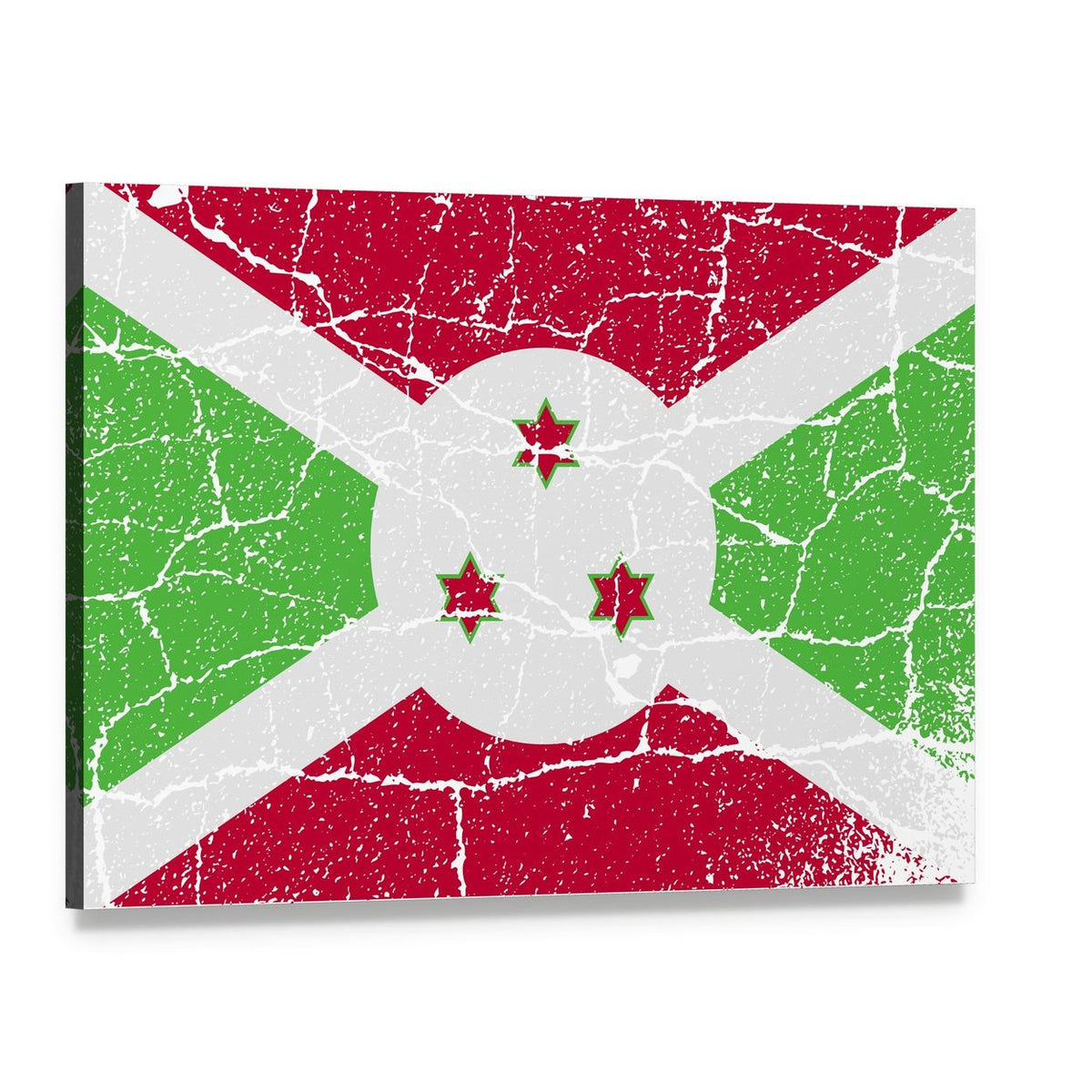 Burundi Flag with Distressed Texture Canvas Wall Art, single panel gallery wrapped canvas, angled product view