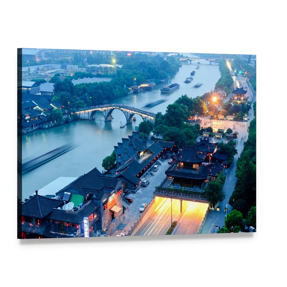 Gongchen Bridge at Dusk Canvas Wall Art, single panel gallery wrapped canvas, angled product view