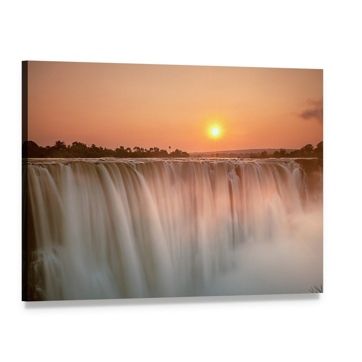 Victoria Falls Sunset Long Exposure Canvas Wall Art, single panel gallery wrapped canvas, angled product view