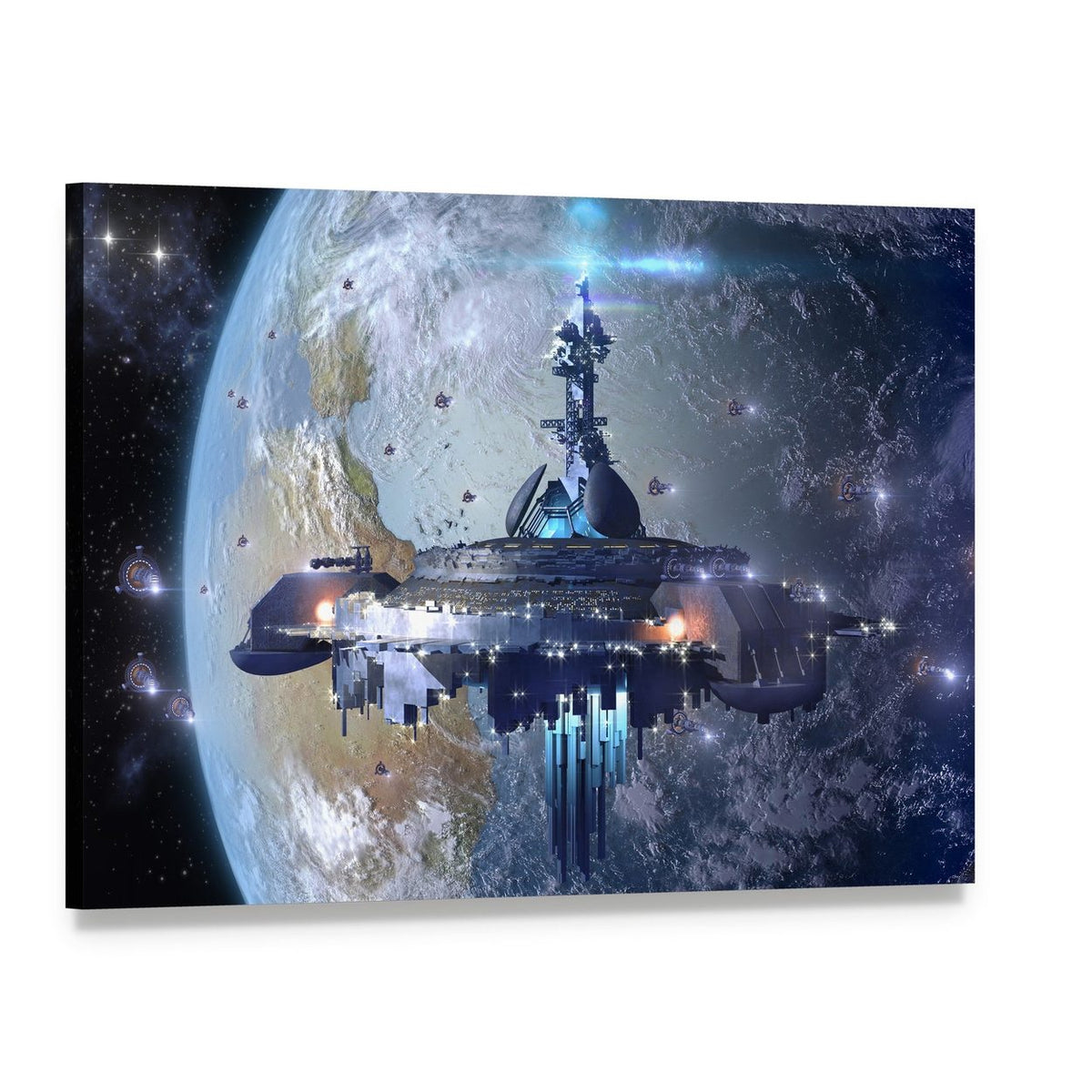 Aliens Mothership Ufo Canvas Wall Art, single panel gallery wrapped canvas, angled product view