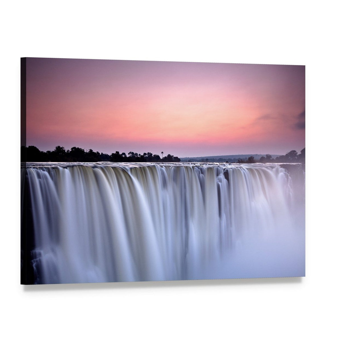 Victoria Falls Sunset Long Exposure Canvas Wall Art, single panel gallery wrapped canvas, angled product view