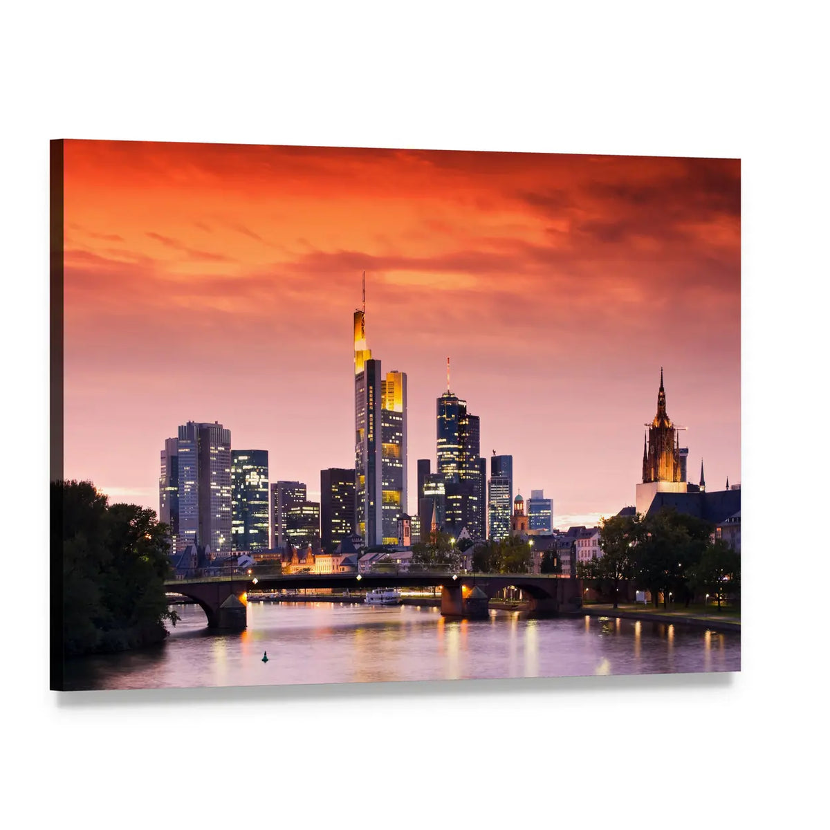 Frankfurt Skyline After Sunset Canvas Wall Art, single panel gallery wrapped canvas, angled product view