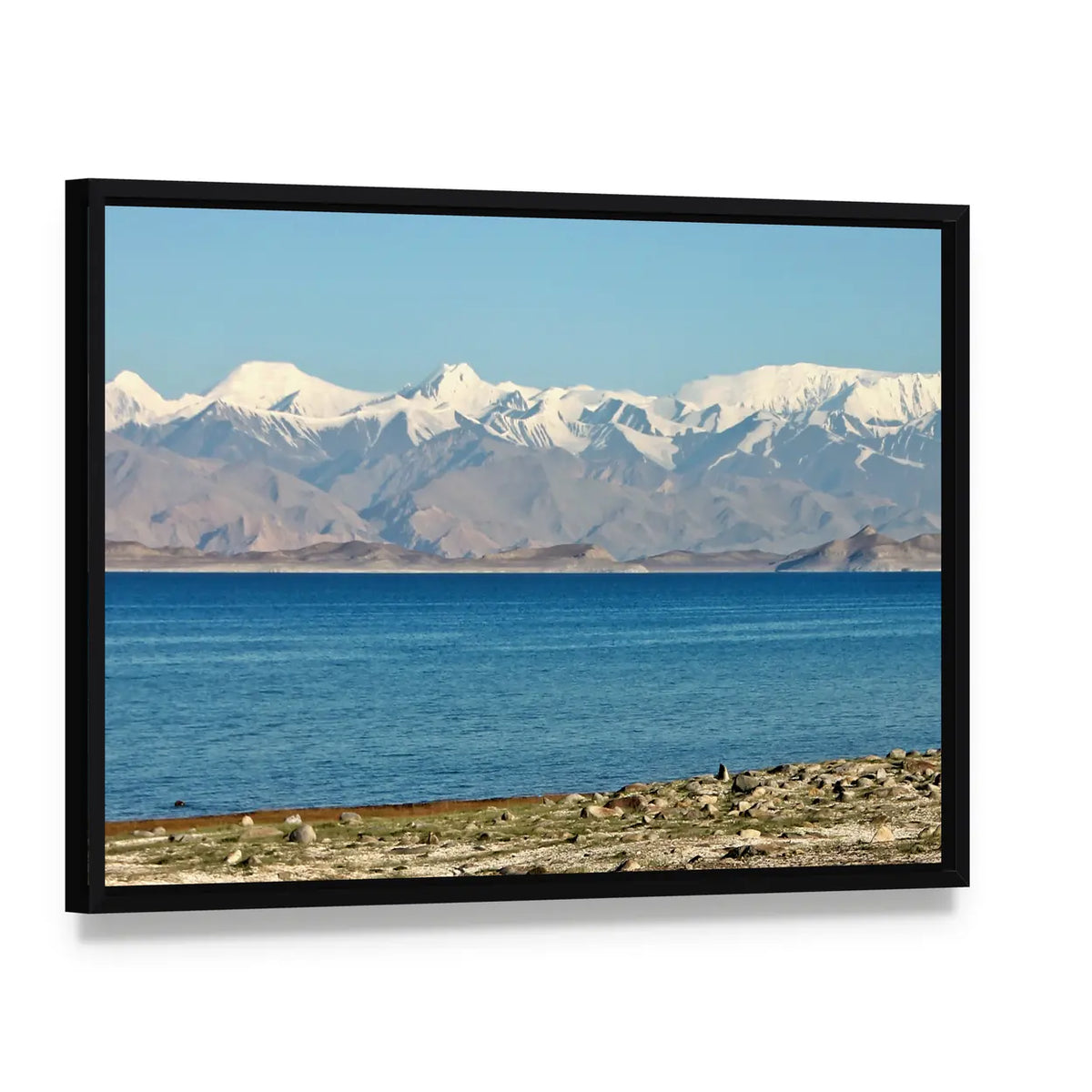 Pamir Mountains And Karakul Lake In Tajikistan Canvas Wall Art, framed canvas in a black floater frame, angled product view