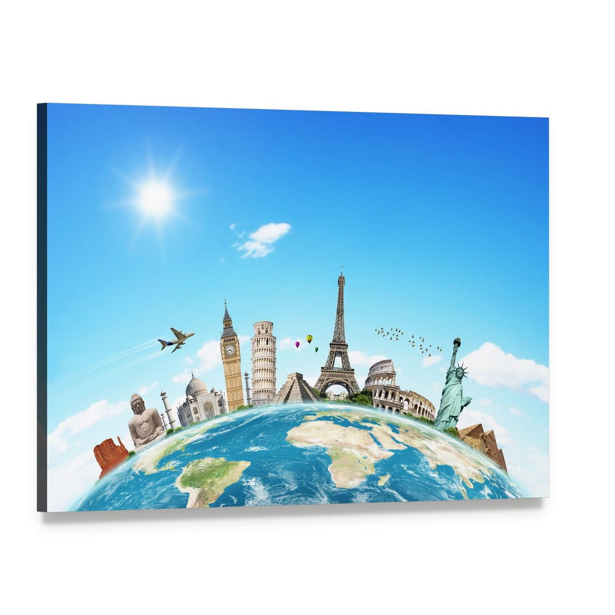 Famous Monuments of the World Canvas Wall Art, single panel gallery wrapped canvas, angled product view
