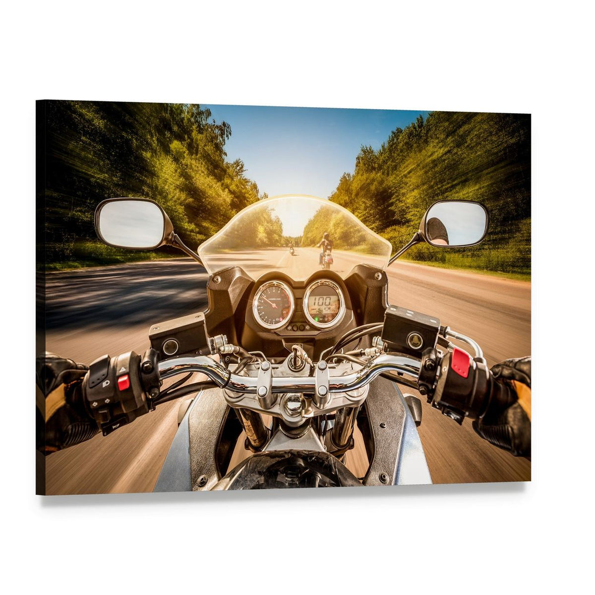 Biker Driving a Motorcycle Canvas Wall Art, single panel gallery wrapped canvas, angled product view