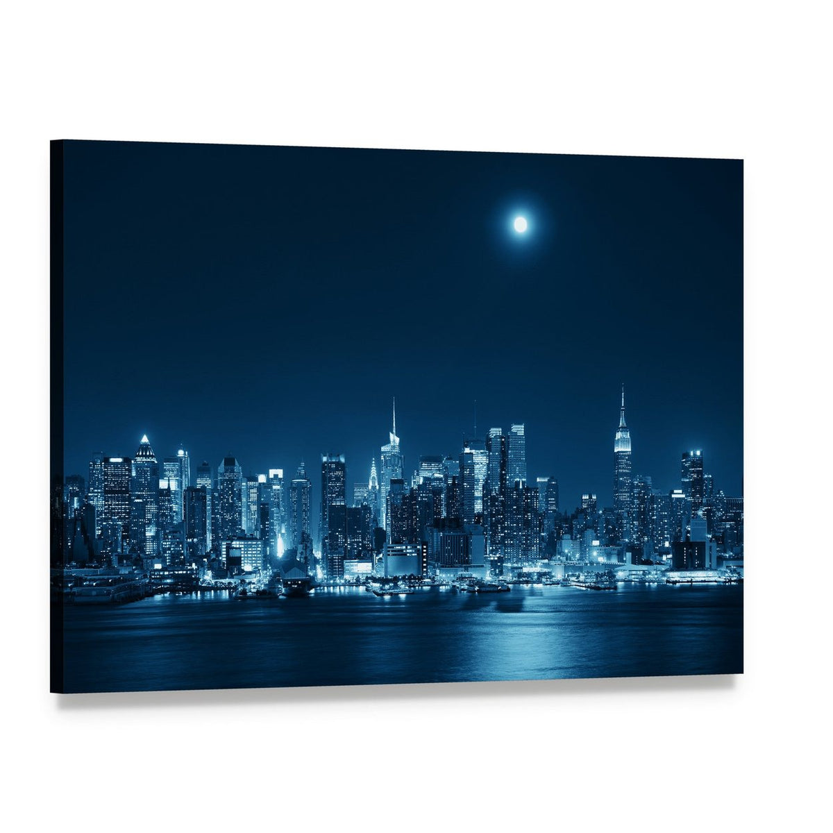 Moon Rise Over Manhattan Canvas Wall Art, single panel gallery wrapped canvas, angled product view