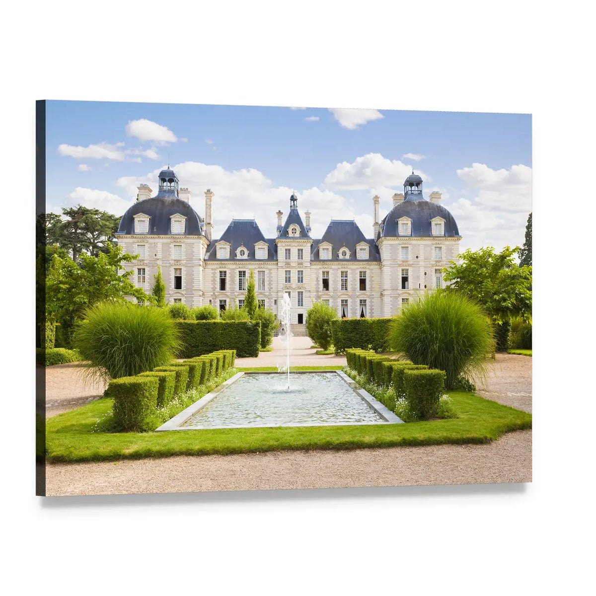 Cheverny Chateau Garden View Canvas Wall Art, single panel gallery wrapped canvas, angled product view