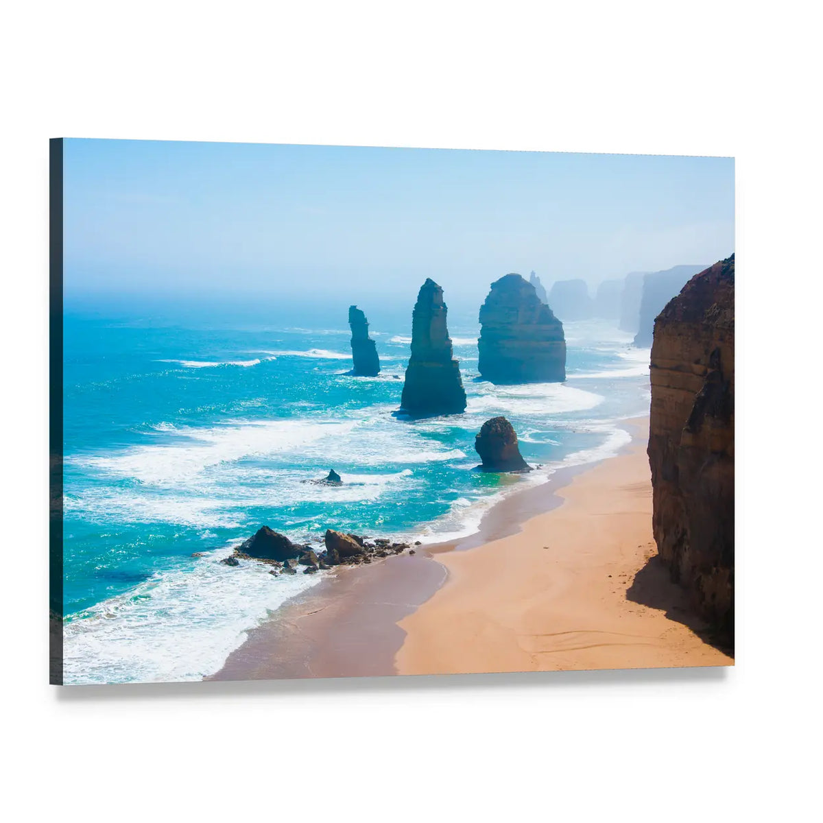 Twelve Apostles Sea Stacks Canvas Wall Art, single panel gallery wrapped canvas, angled product view