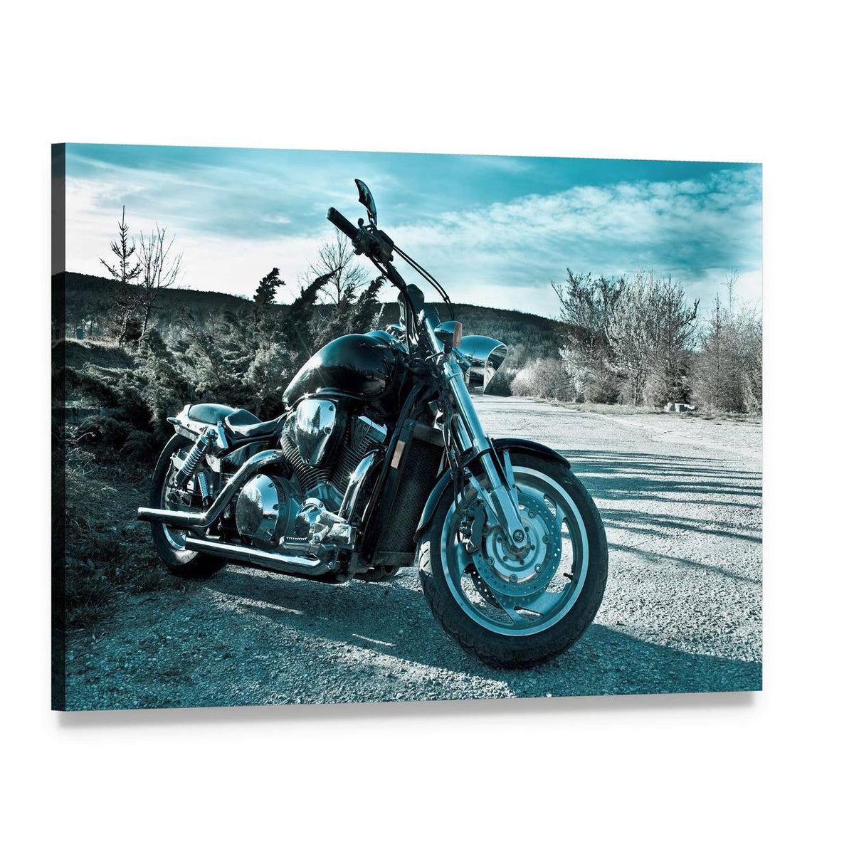 Black Powerful Chopper in Nature Canvas Wall Art, single panel gallery wrapped canvas, angled product view