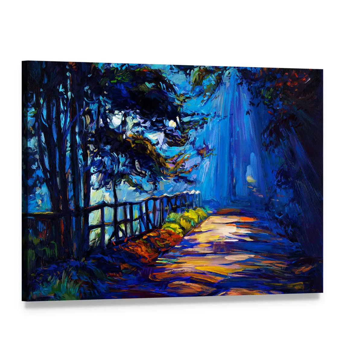 Autumn Park at Night Canvas Wall Art, single panel gallery wrapped canvas, angled product view