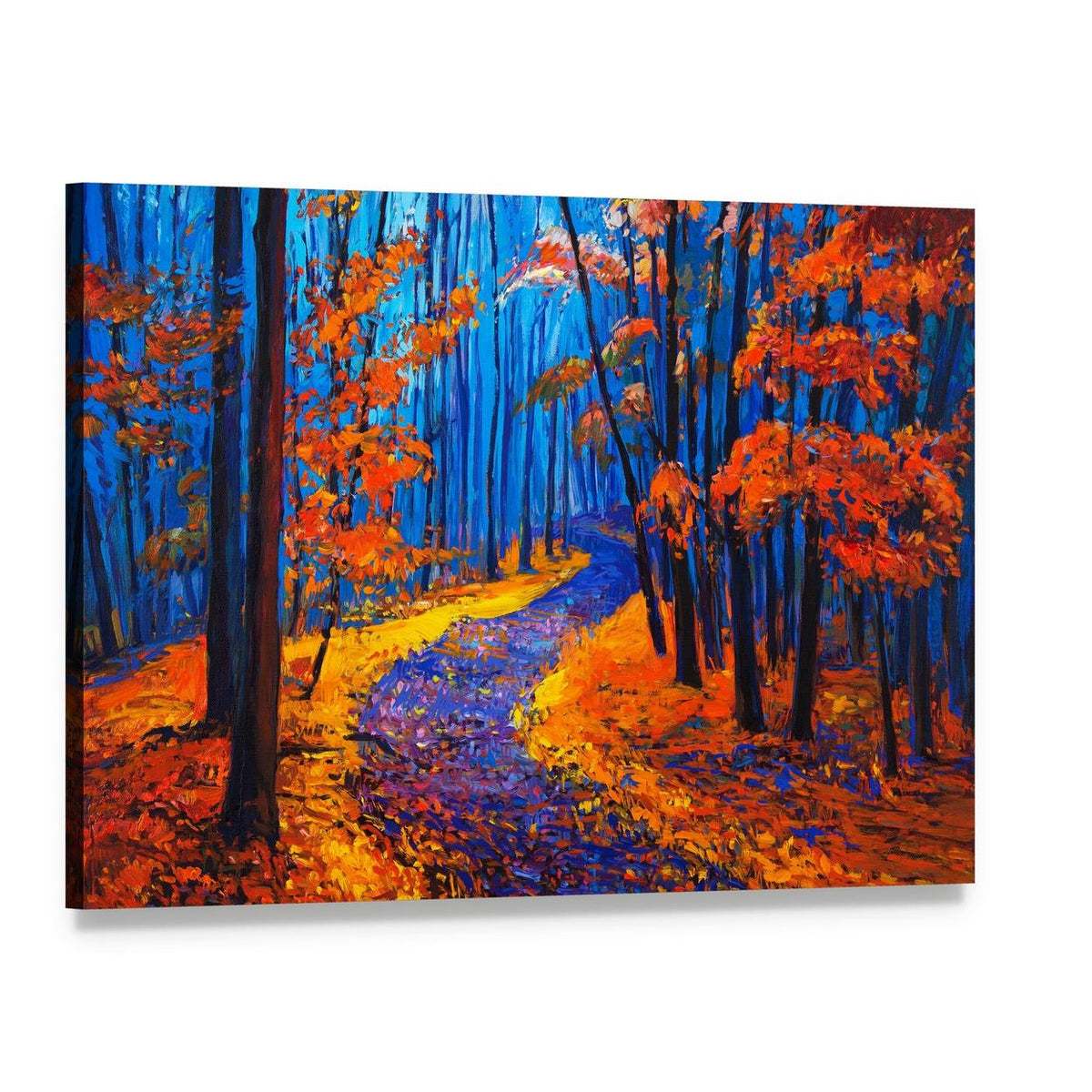 Autumn Forest Pathway Canvas Wall Art, single panel gallery wrapped canvas, angled product view