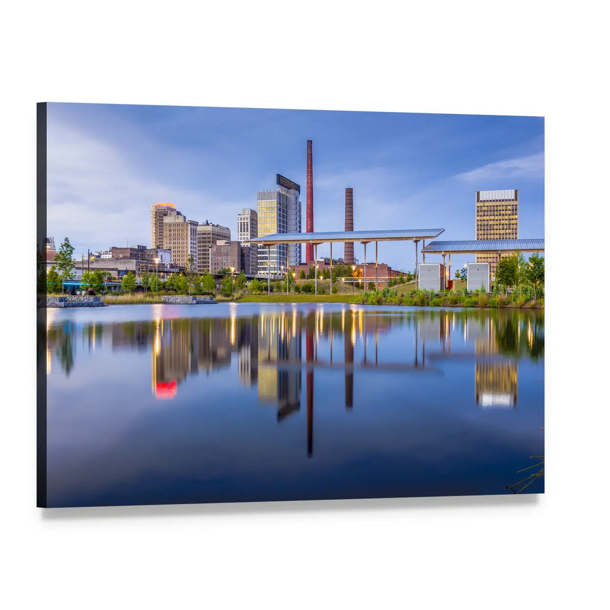 Alabama City Waterfront Skyline Canvas Wall Art, single panel gallery wrapped canvas, angled product view