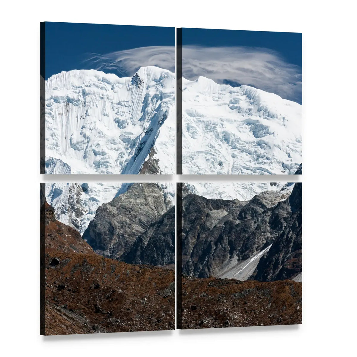 Mt Shishapangma from Langtang Valley Canvas Wall Art, 4 panel 4 Square layout gallery wrapped canvas set, angled product view