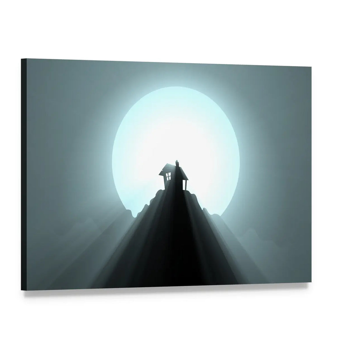 Halloween House Under Giant Moon Canvas Wall Art, single panel gallery wrapped canvas, angled product view