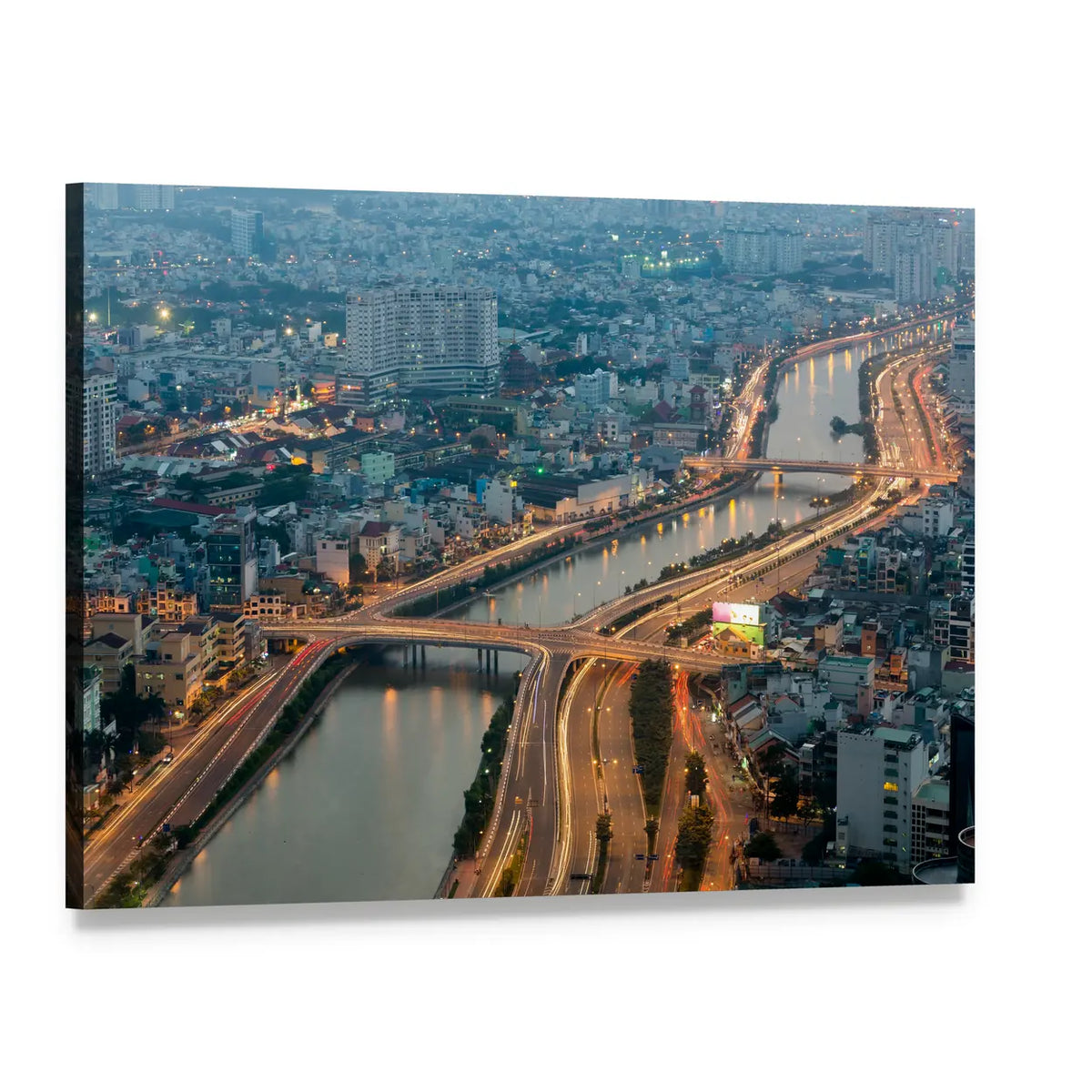 Ho Chi Minh City Night View Canvas Wall Art, single panel gallery wrapped canvas, angled product view