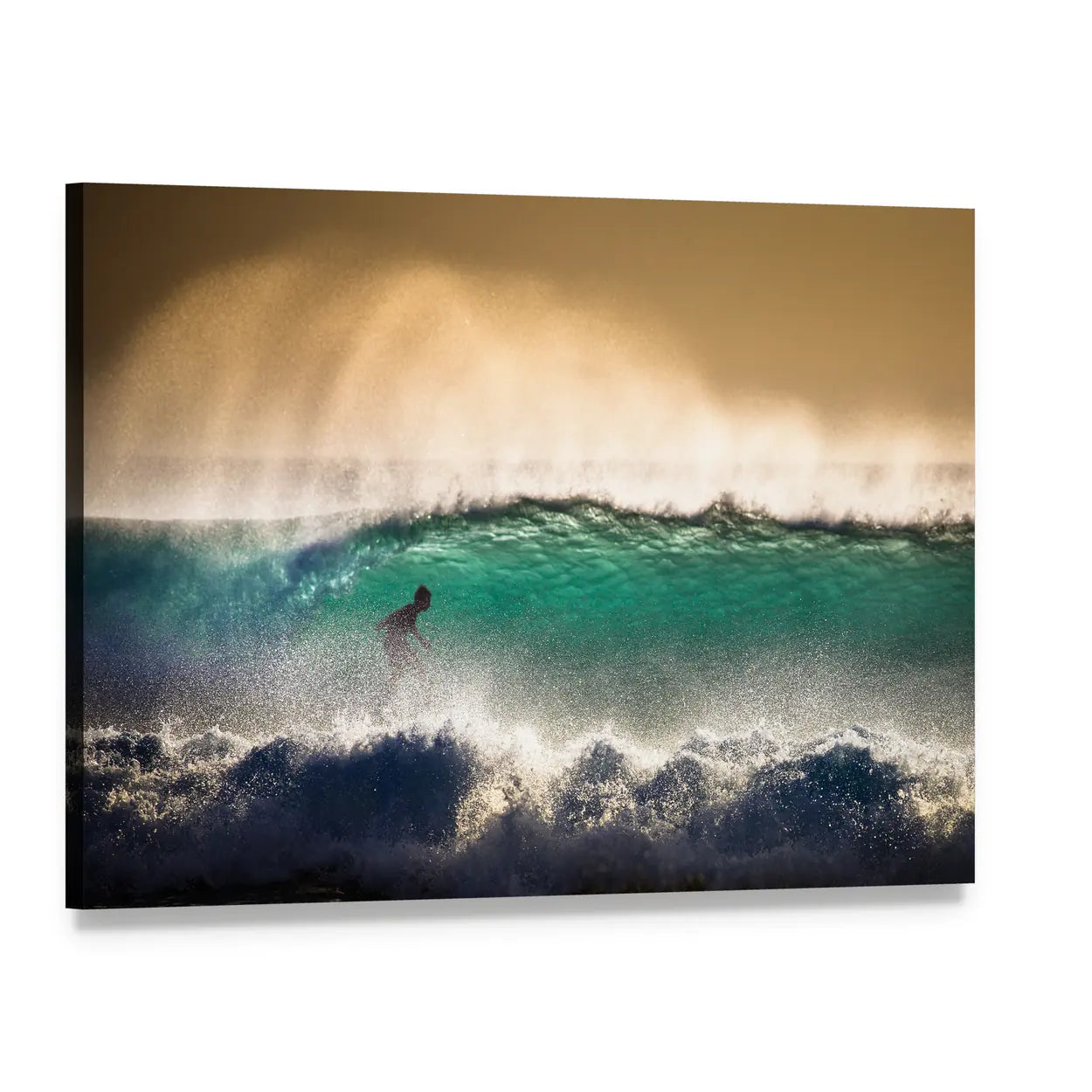 Bali Surfer in Turquoise Wave Canvas Wall Art, single panel gallery wrapped canvas, angled product view