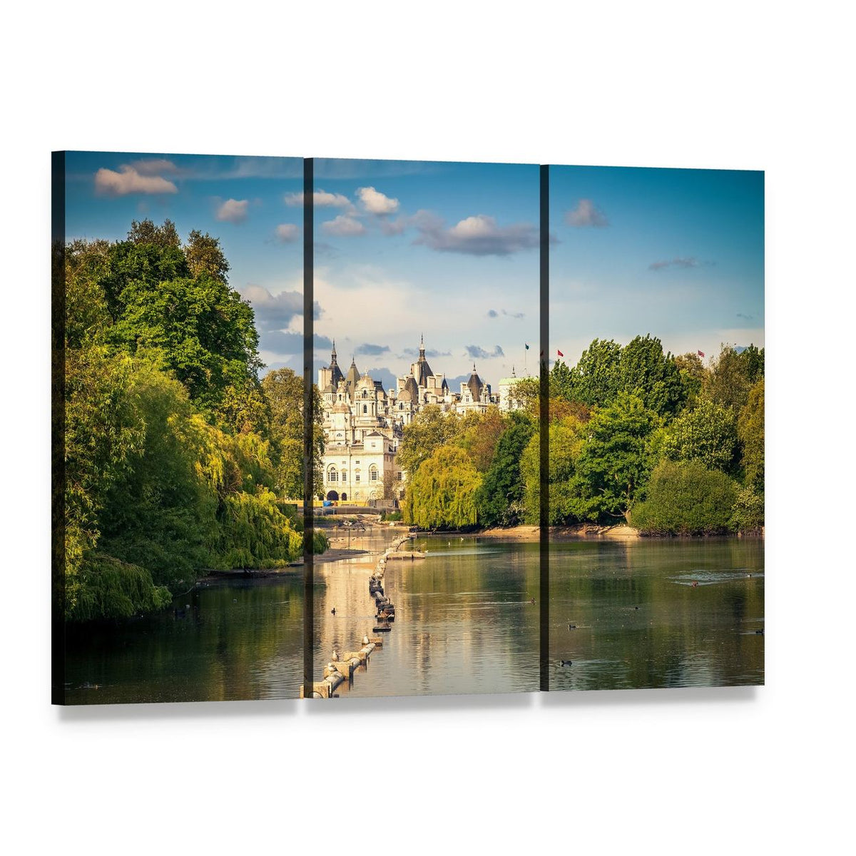 St James Park, London Canvas Wall Art, 3 panel 3 Horizontal layout gallery wrapped canvas set, angled product view