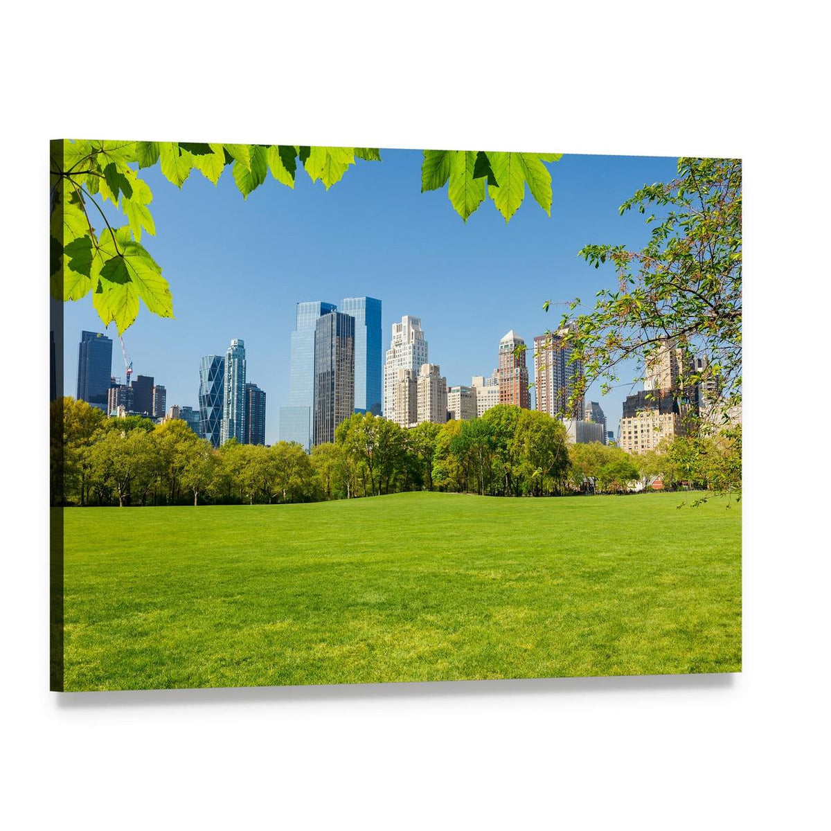 Central Park Skyline Framed by Trees Canvas Wall Art, single panel gallery wrapped canvas, angled product view