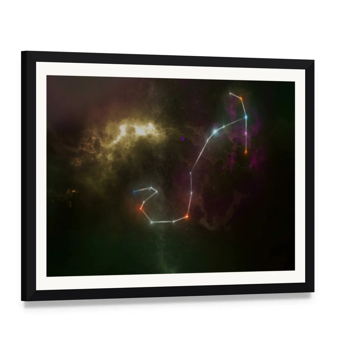 Scorpio Constellation Nebula Canvas Wall Art, framed print with white mat and black frame, angled product view