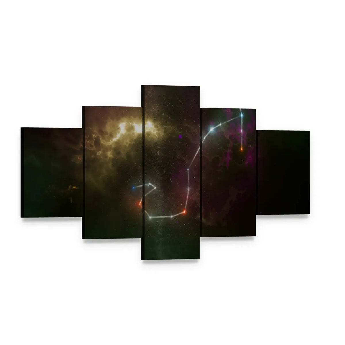 Scorpio Constellation Nebula Canvas Wall Art, 5 panel 5 Star layout gallery wrapped canvas set, angled product view