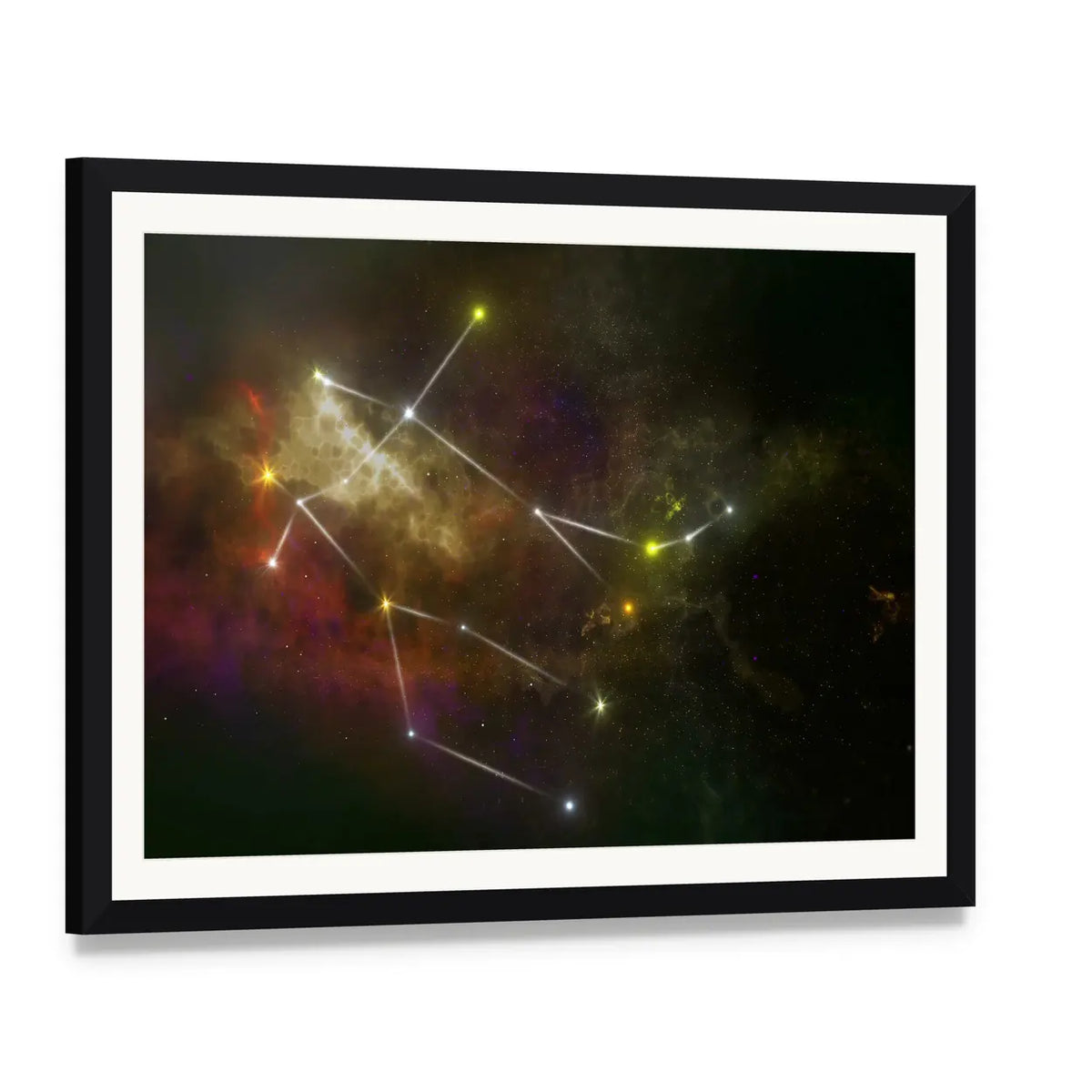 Gemini Constellation in Nebula Canvas Wall Art, framed print with white mat and black frame, angled product view