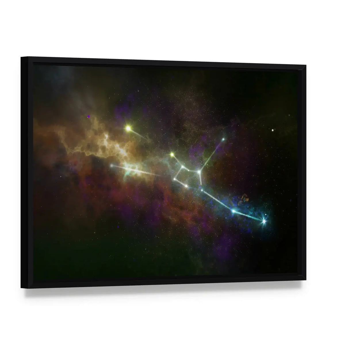 Taurus Constellation Nebula Canvas Wall Art, framed canvas in a black floater frame, angled product view