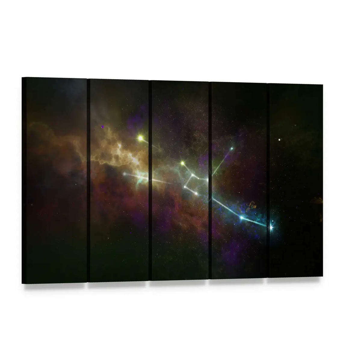 Taurus Constellation Nebula Canvas Wall Art, 5 panel 5 Horizontal layout gallery wrapped canvas set, angled product view