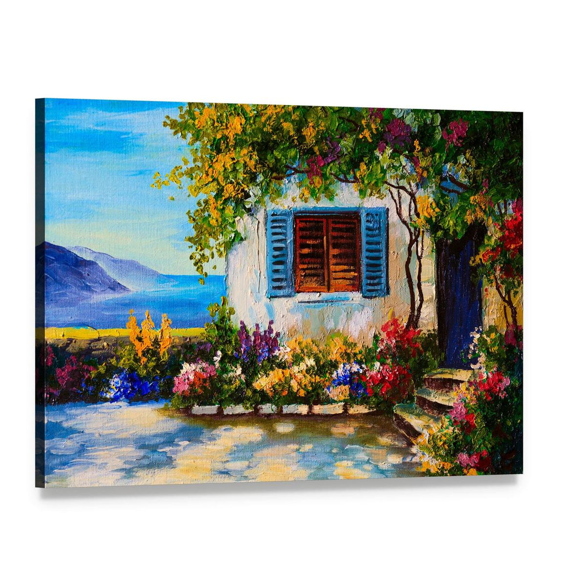 Abstract House Near the Sea Canvas Wall Art, single panel gallery wrapped canvas, angled product view