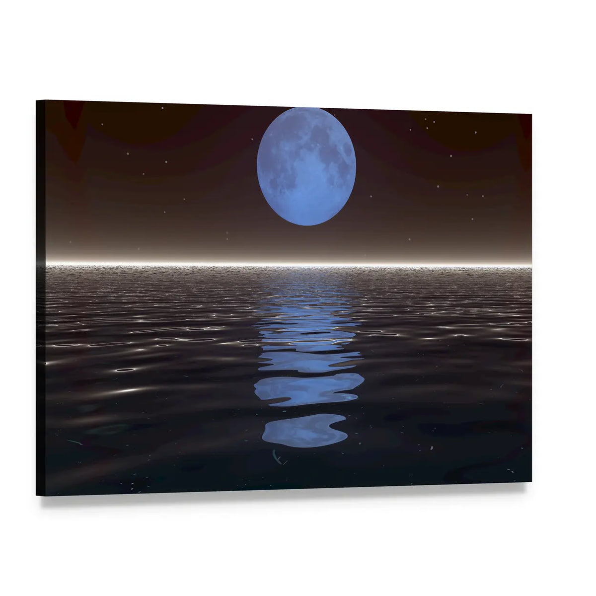Surreal Moonset Over Water Canvas Wall Art, single panel gallery wrapped canvas, angled product view