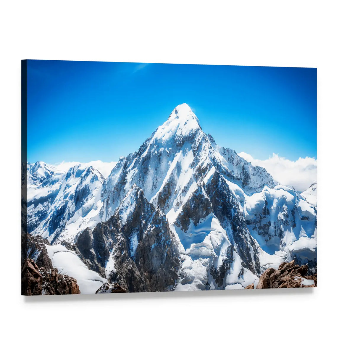Everest Mountain Peak Canvas Wall Art, single panel gallery wrapped canvas, angled product view