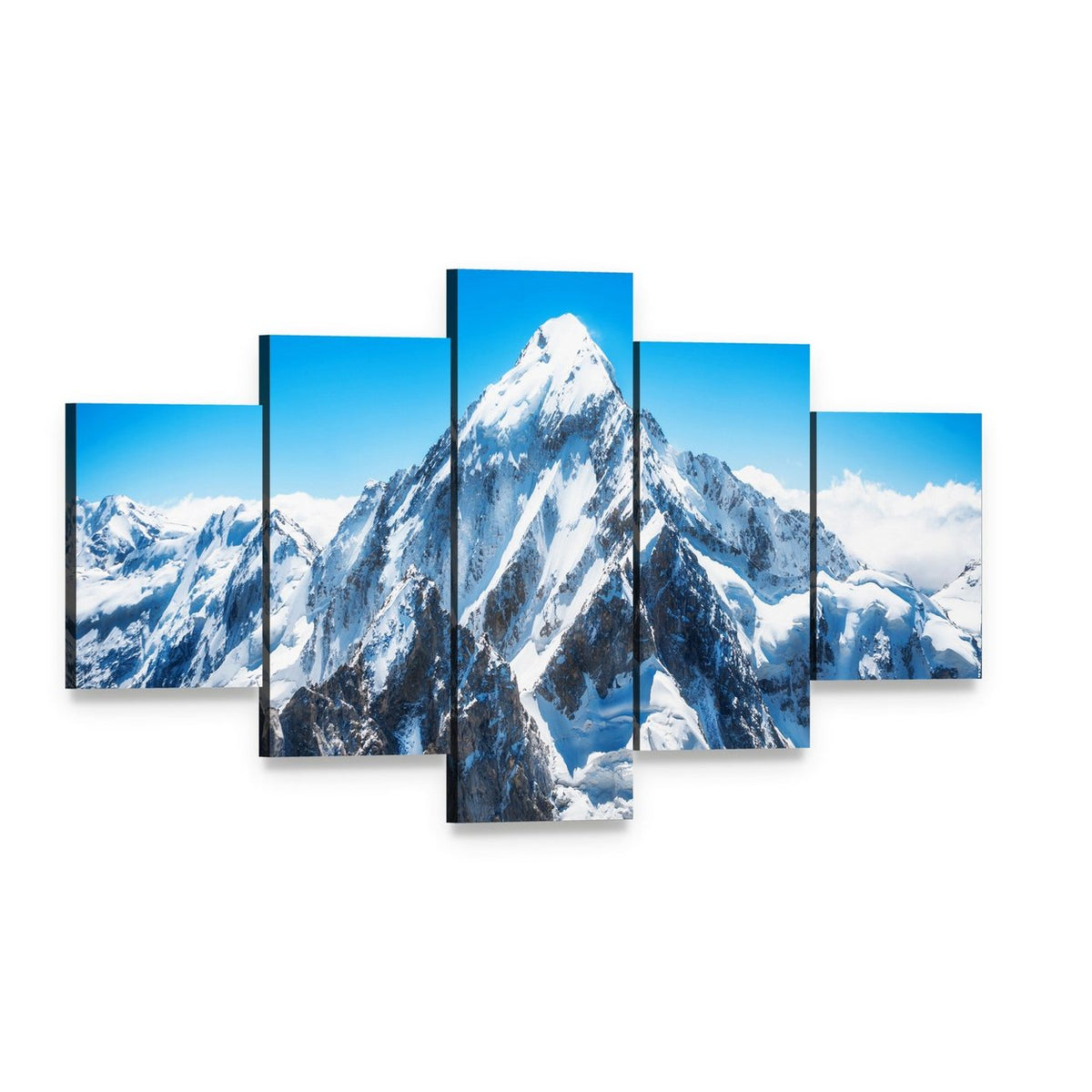 Everest Mountain Peak Canvas Wall Art, 5 panel 5 Star layout gallery wrapped canvas set, angled product view
