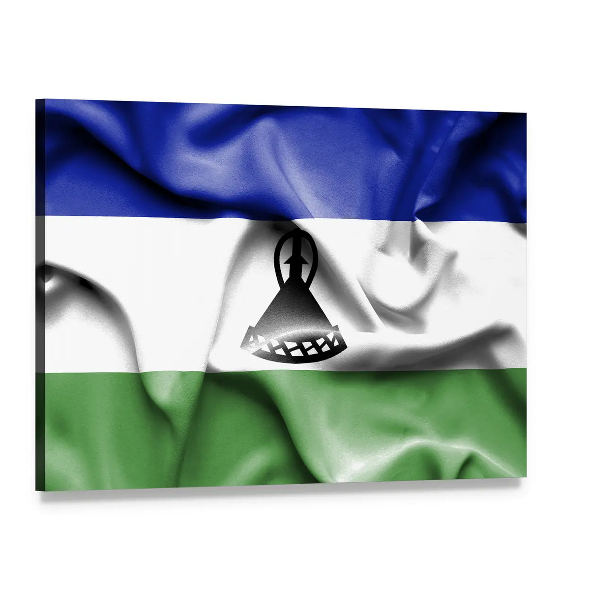 Waving Lesotho Flag Canvas Wall Art, single panel gallery wrapped canvas, angled product view