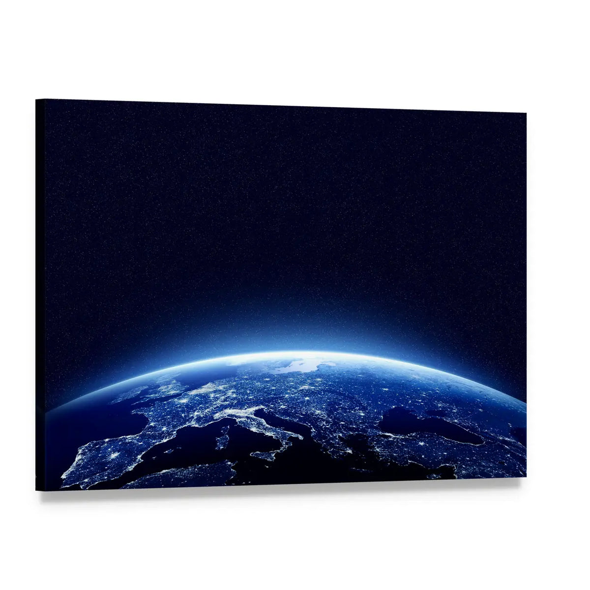 Earth at Night with City Lights Canvas Wall Art, single panel gallery wrapped canvas, angled product view