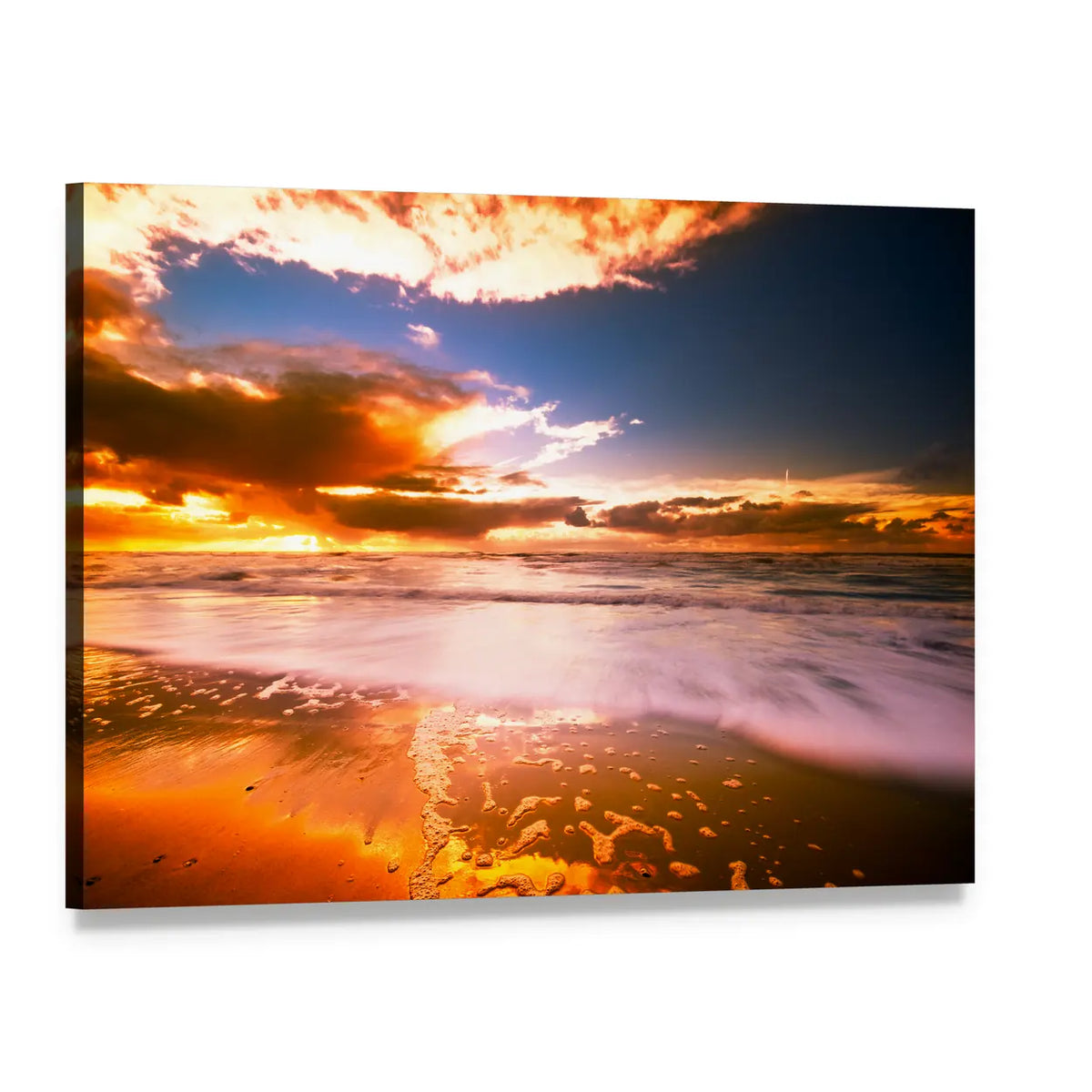 Sunset And Waves On The Beach Canvas Wall Art, single panel gallery wrapped canvas, angled product view