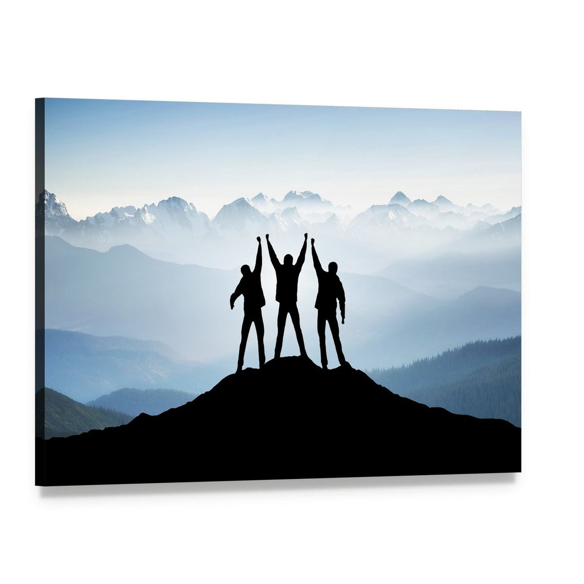 Team on Mountain Peak Canvas Wall Art, single panel gallery wrapped canvas, angled product view