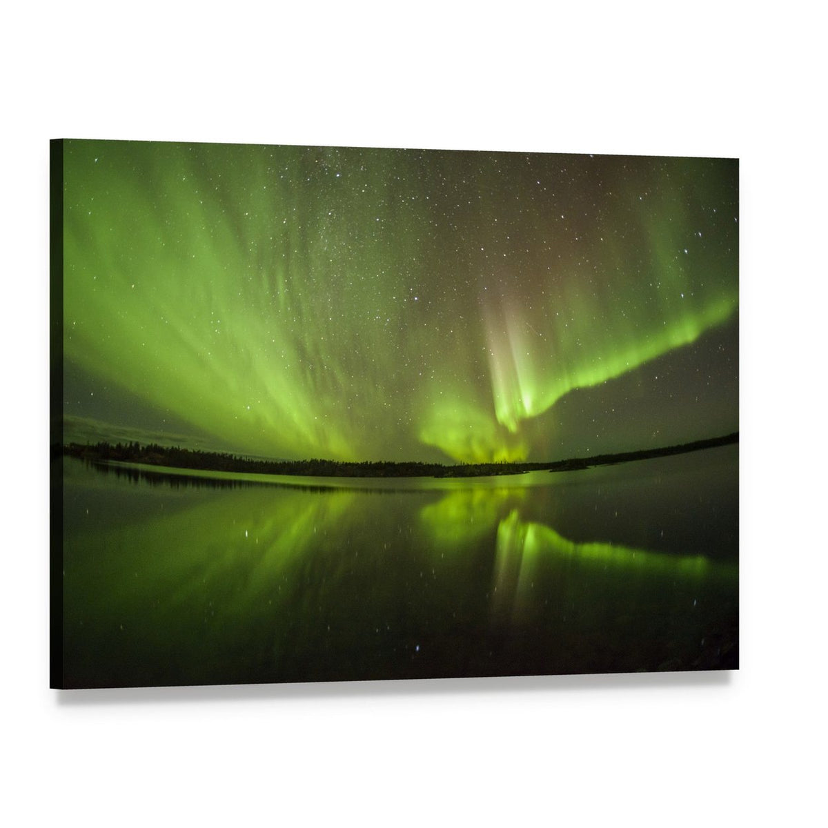 Green Aurora Borealis with Water Reflection Canvas Wall Art, single panel gallery wrapped canvas, angled product view