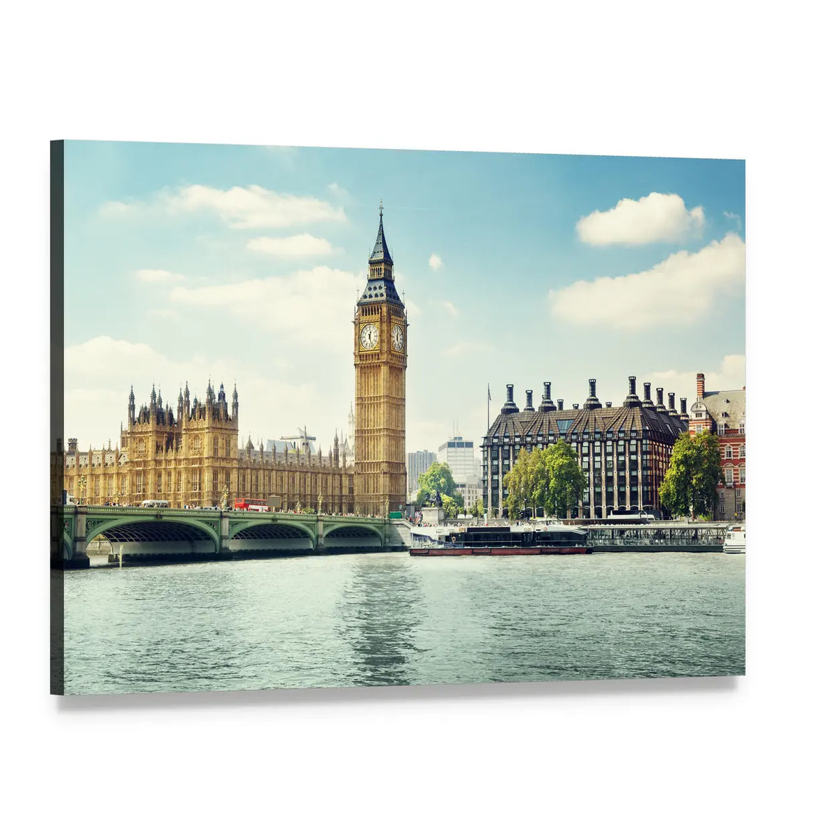 Big Ben on a Sunny Day Canvas Wall Art, single panel gallery wrapped canvas, angled product view